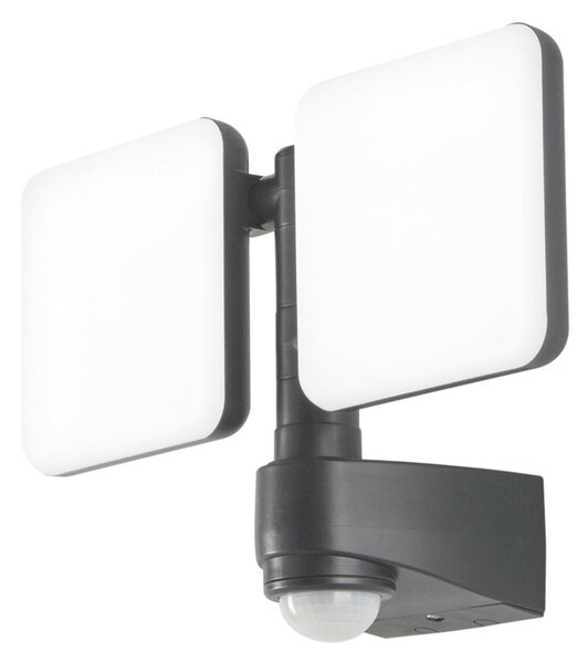 FAN LED-SAT-20 Venkovní reflektor LED SAT antracit plast 2x10 W 2400 lm 4000 K IP54 se senzorem 23x33x13,35 cm - FANEUROPE