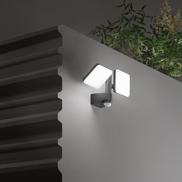 FAN LED-SAT-20 Venkovní reflektor LED SAT antracit plast 2x10 W 2400 lm 4000 K IP54 se senzorem 23x33x13,35 cm - FANEUROPE