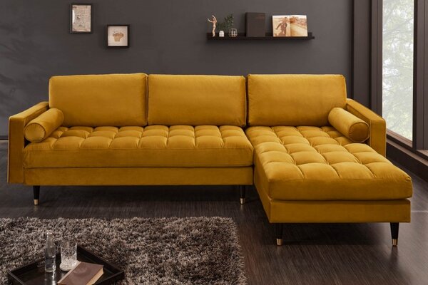 Sedací souprava COZY VELVET II 260 CM tmavě žlutá samet Nábytek | Obývací pokoj | Sedací soupravy a pohovky | Sedací soupravy | Rohové