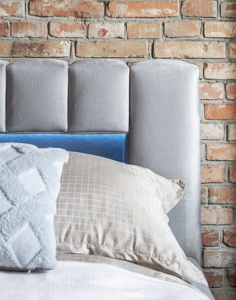 Manželská postel 180 cm Luxa (šedá) (s roštem, úl. prostorem a LED)