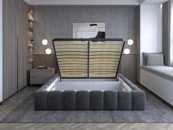 Manželská postel 180 cm Luxa (šedá) (s roštem, úl. prostorem a LED)