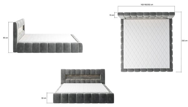 Manželská postel 180 cm Luxa (světle šedá) (s roštem, úl. prostorem a LED)