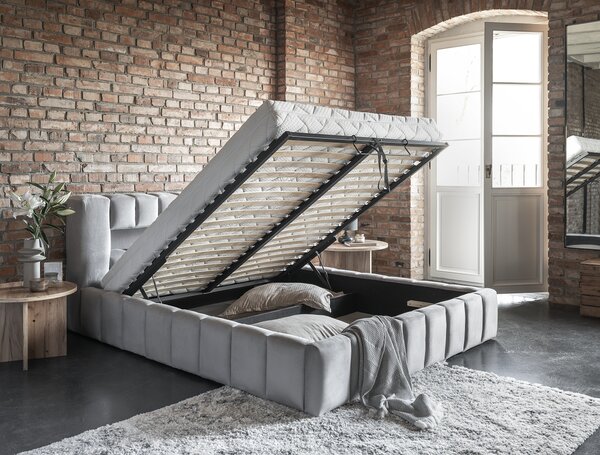 Manželská postel 180 cm Luxa (šedá) (s roštem, úl. prostorem a LED)