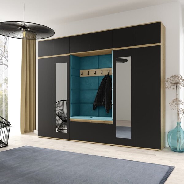 Předsíňová stěna Emi 17 - dub Artisan/černá Barva čalounění: Zelená - Trinity 12