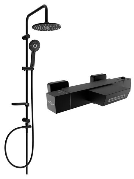 Mexen Carl vanovo-sprchový set s dešťovou sprchou a vanovou termostatickou baterií Cube, černá, 77360240-70