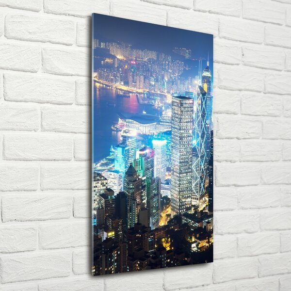 Vertikální Foto obraz fotografie na skle Noční Hongkong osv-97604985