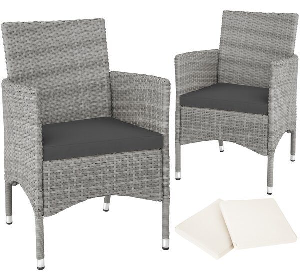 Tectake 404553 2 zahradní židle ratanové vč. 4 povlaků - světle šedá/krémová