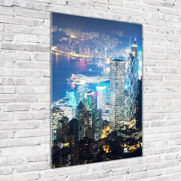 Vertikální Foto obraz fotografie na skle Noční Hongkong osv-97604985