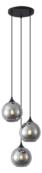 Závěsné svítidlo Art Deco černé s kouřovým sklem 3-světelné - Wallace