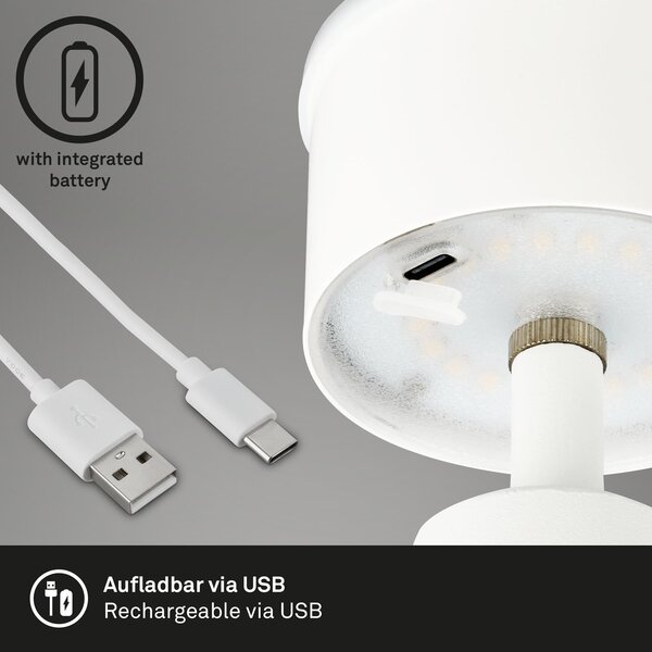 BRILO 7437016 LED nabíjecí stolní lampa pr.16,5 cm 3,5W 400lm bílé - BRILO