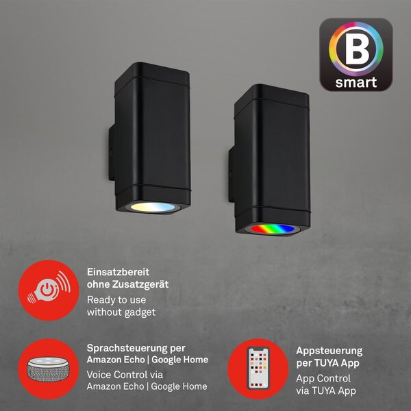 BRILO 3675-025 LED venkovní nástěnné svítidlo. 15,5 cm, 2x LED modul, 8,5 W, 350 lm, černá - BRILO