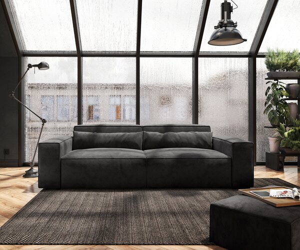 DELIFE Pohovka XL Sirpio 230x95 cm mikrovlákno černá s taburetem