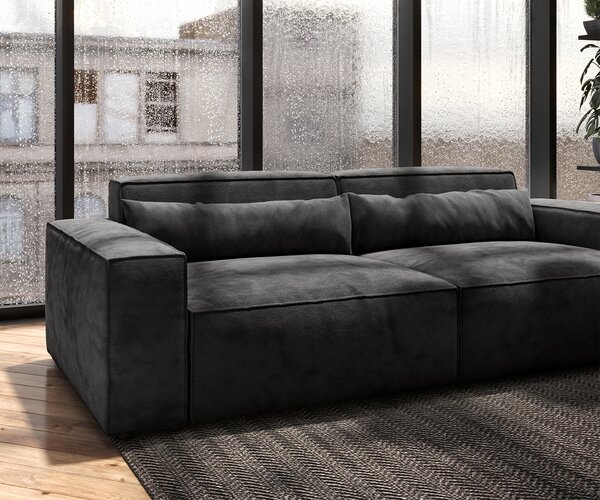 DELIFE Pohovka XL Sirpio 230x95 cm mikrovlákno černá s taburetem