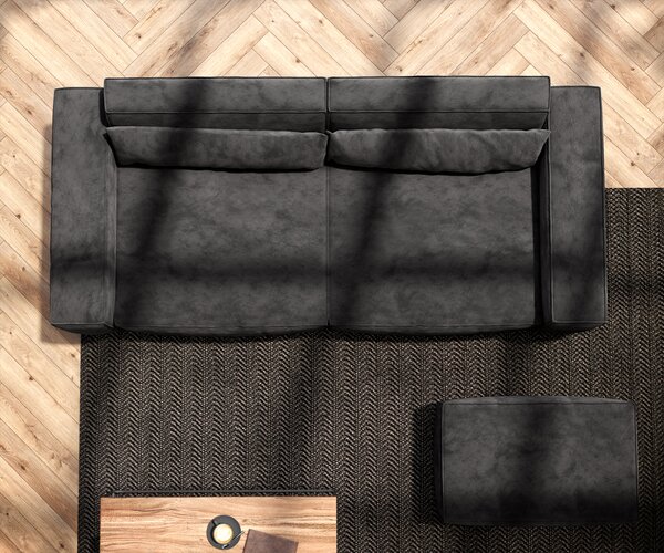 DELIFE Pohovka XL Sirpio 230x95 cm mikrovlákno černá s taburetem