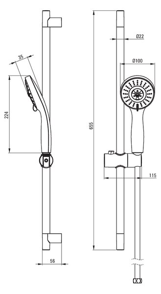 Deante Floks, sprchový sloup 65cm s 3-funkční ruční hlavicí a sprchovou hadicí 150cm, chromová, NGF_051K