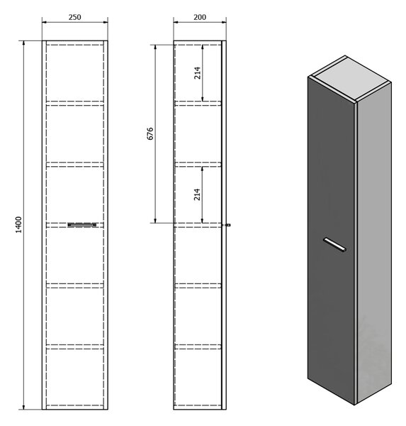 Aqualine Sapho, ZOJA/KERAMIA FRESH skříňka vysoká 25x140x20cm, dub platin