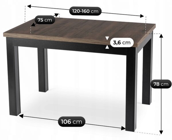 JAKS Rozkládací stůl Skubi černý 120 - 160 cm ořech