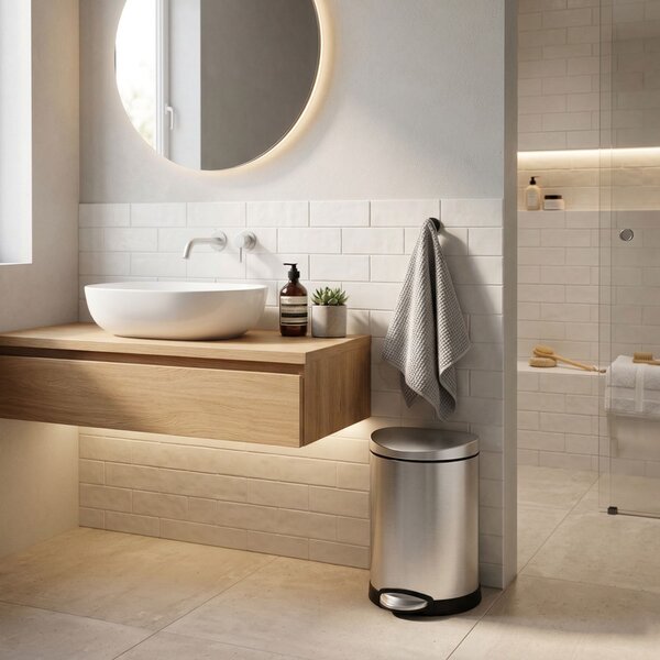 Pedálový odpadkový koš Simplehuman – 6 l, půlkulatý, matná ocel, FPP