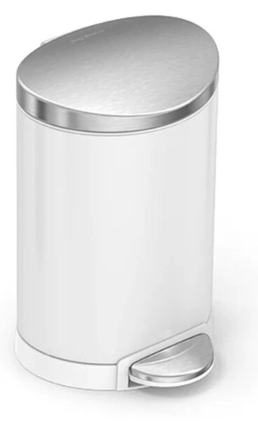 Pedálový odpadkový koš Simplehuman – 6 l, půlkulatý, FPP bílá/víko a pedál matná ocel