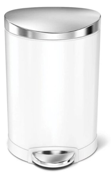 Pedálový odpadkový koš Simplehuman – 6 l, půlkulatý, FPP bílá/víko a pedál matná ocel