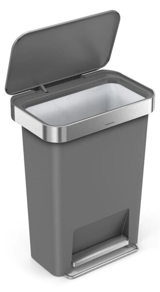 Pedálový odpadkový koš Simplehuman – 45 l, kapsa na sáčky, obdélníkový, šedý plast / nerez