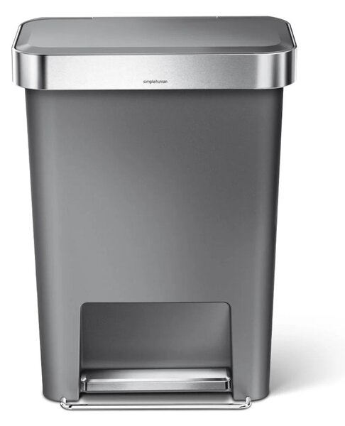Pedálový odpadkový koš Simplehuman – 45 l, kapsa na sáčky, obdélníkový, šedý plast / nerez