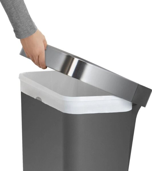 Pedálový odpadkový koš Simplehuman – 45 l, kapsa na sáčky, obdélníkový, šedý plast / nerez