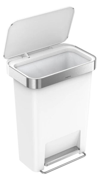 Pedálový odpadkový koš Simplehuman – 45 l, kapsa na sáčky, obdélníkový, bílý plast / nerez