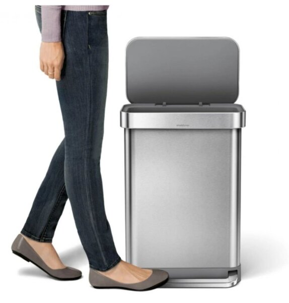 Pedálový odpadkový koš Simplehuman – 55 l, matná ocel, FPP, kapsa na sáčky