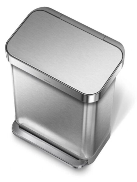 Pedálový odpadkový koš Simplehuman – 55 l, matná ocel, FPP, kapsa na sáčky