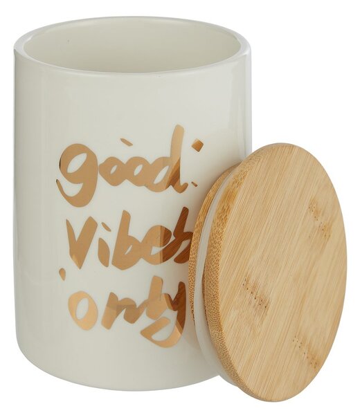 QUEEN IT Dóza s nápisem Good vibes 14 cm - bílá