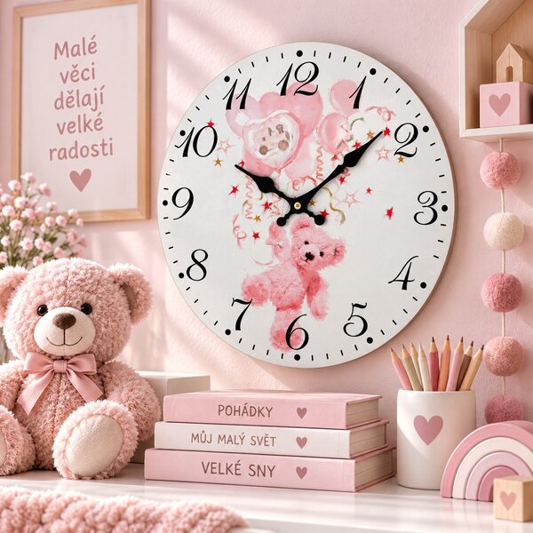 Nástěnné hodiny Teddy růžový Ø 34 cm 1990995