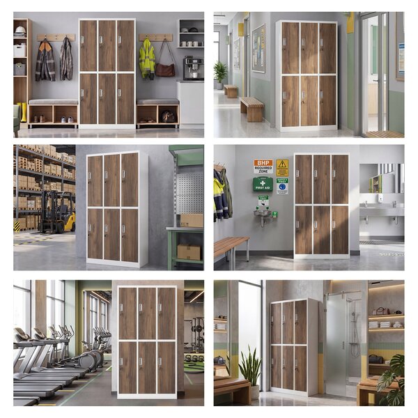 Šatní skříň BHP bílá / ořech, 6dveřová: Eco Design IGOR, 900 x 1850 x 450 mm