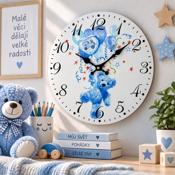 Nástěnné hodiny Teddy modrý Ø 34 cm 1990996