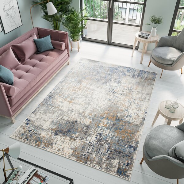 Makro Abra Moderní kusový koberec PORTLAND G512B bílý modrý Rozměr: 140x200 cm