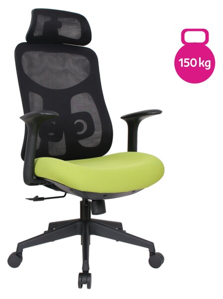 Ergonomická kancelářská židle LERO - černá síťovina / zelená látka / nosnost 150 kg