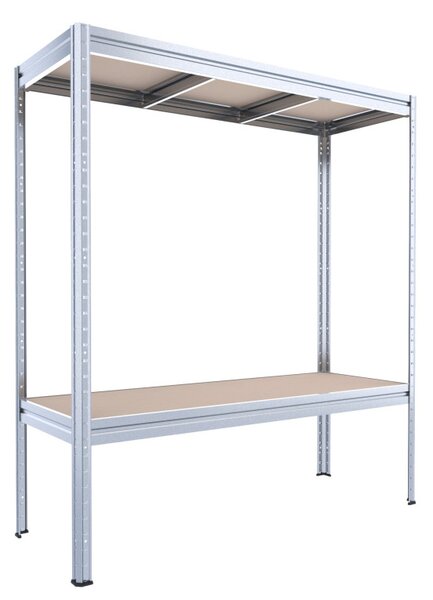 Velký policový regál Biedrax 60 x 160 x 180 cm, pozink, 2 police MDF, nosnost 400 kg na polici