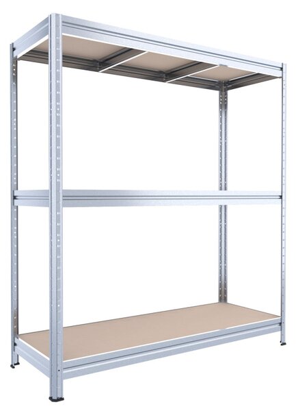 Velký policový regál Biedrax 60 x 160 x 180 cm, pozink, 3 police MDF, nosnost 400 kg na polici