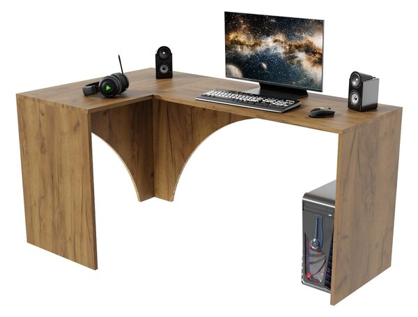 Rohový PC stolek Uhlominn (craft zlatý). Akce -9%