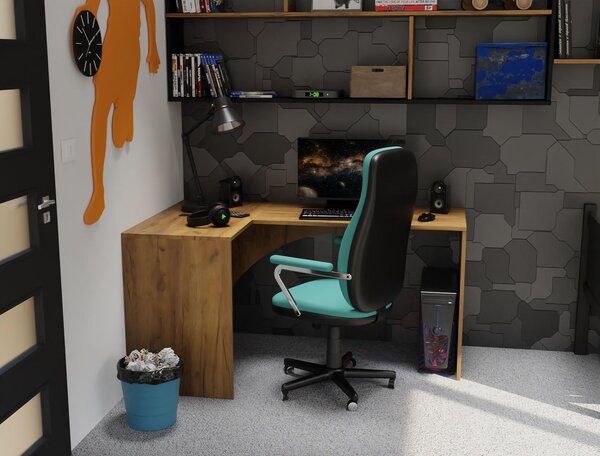 Rohový PC stolek Uhlominn (craft zlatý). Akce -9%