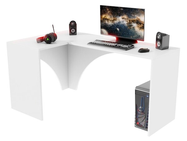 Rohový LED PC stolek Uhlominn (bílá). Akce -19%