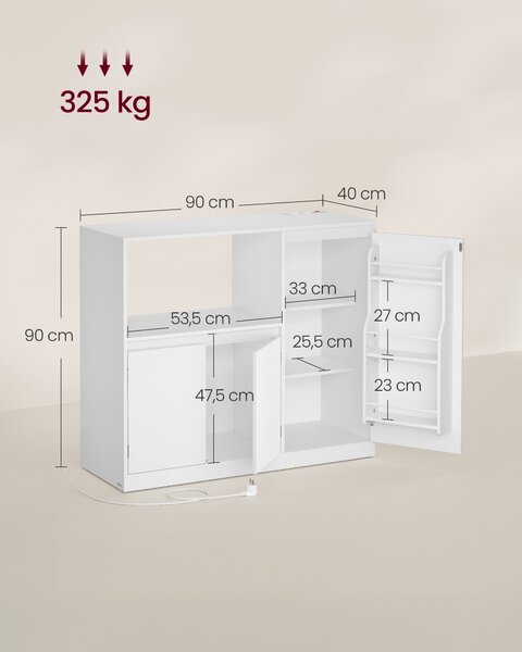 VASAGLE Kuchyňská skříňka CUSTOS s pracovní deskou a elektrickou zásuvkou 90 x 90 x 40 cm bílá