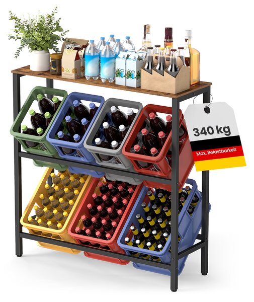 SONGMICS Kovový stojan LIFEWIT pro 6 přepravek s policí, nosnost 340 kg 104 x 117 x 40 cm hnědá