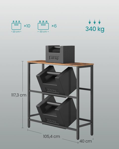 SONGMICS Kovový stojan LIFEWIT pro 6 přepravek s policí, nosnost 340 kg 104 x 117 x 40 cm hnědá