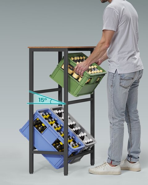SONGMICS Kovový stojan LIFEWIT pro 4 přepravky s policí, nosnost 340 kg 70 x 117 x 40 cm hnědá