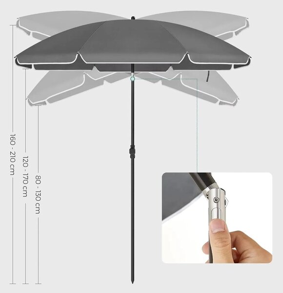 SONGMICS Plážový slunečník 160 cm šedá