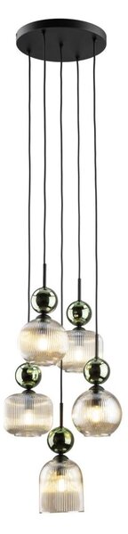 Lustr na lanku SOPHIA 5xE14/10W/230V černá/zelená/kouřová béžová
