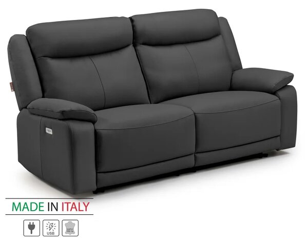 Kožená pohovka CONTINENTAL s elektrickou funkcí relax 2P, elektrické, černá (nero 308)