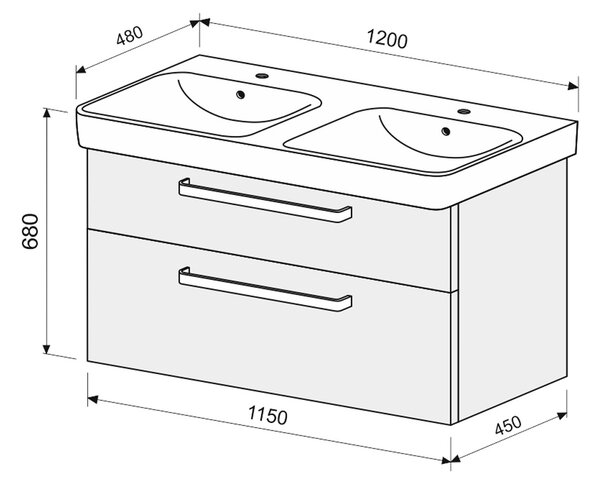 Intedoor Sonata skříňka s dvojumyvadlem 120 cm, dub Wellington, závěsná IN-200-120 D370
