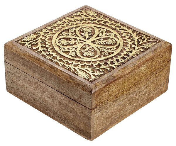 TREASURE Truhla s dřevořezbou čtvercová 17 cm